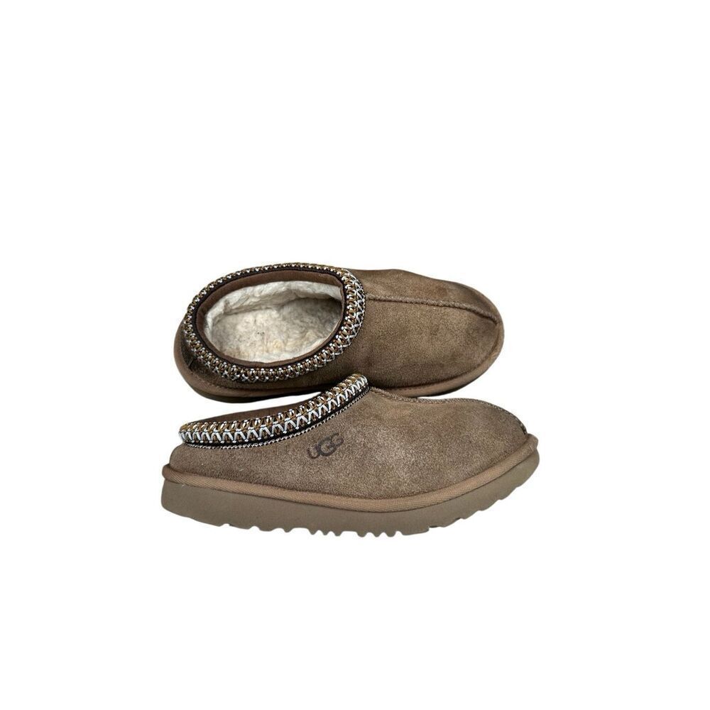 UGG Tasman Slippers Kids Youth 1Y Chestnut Light Brown Fur Lined Suede Slip On